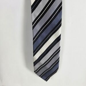 BCBG Attitude Mens Tie 100% Silk Striped Gray Blue Silver Hand Sewn‎ Necktie